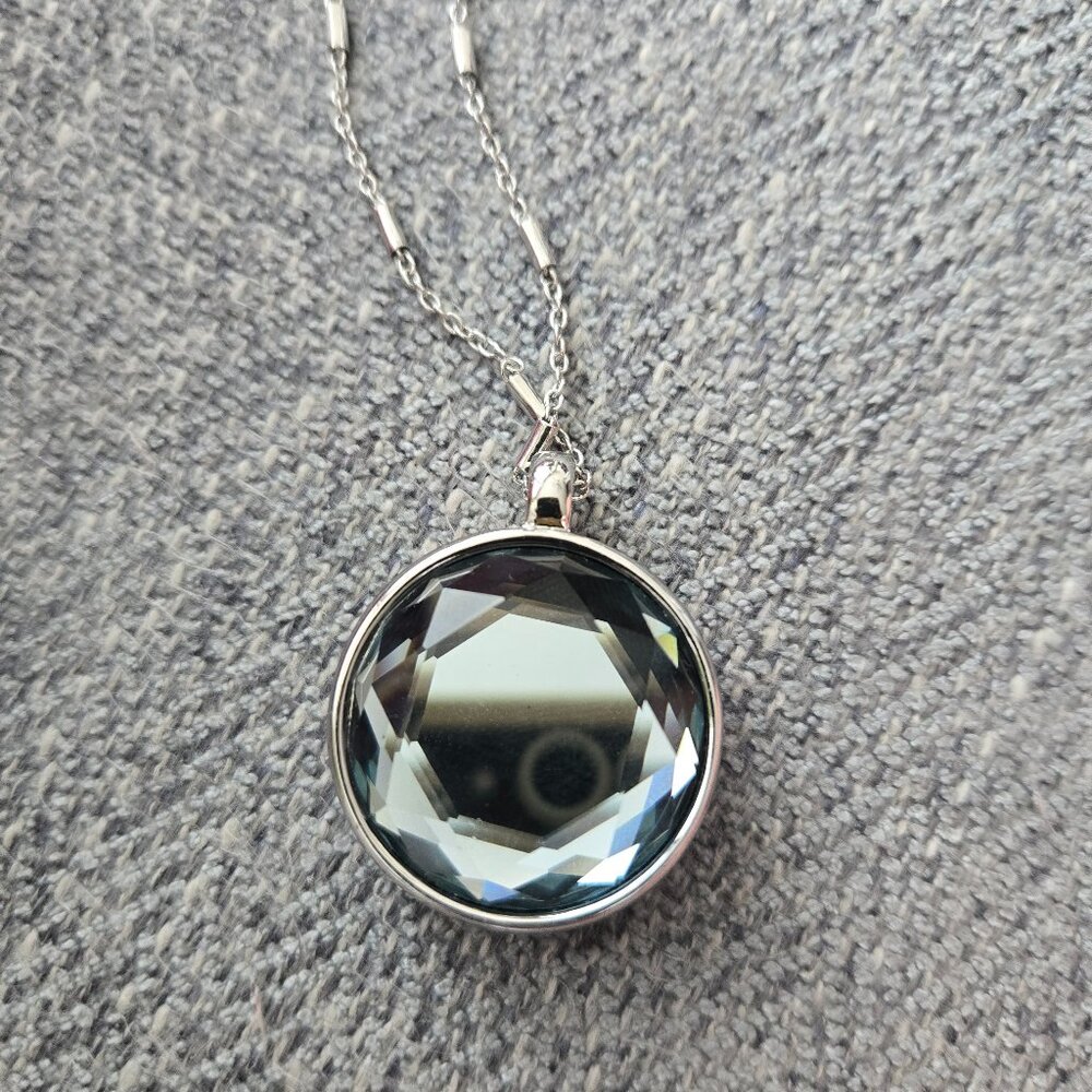 Ann Taylor LOFT 30" Silver 2 Sided Yellow Blue Grey Pendant Necklace